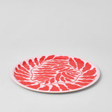 Leaves Red Round Serving Tray