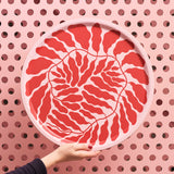 Leaves Red Round Serving Tray