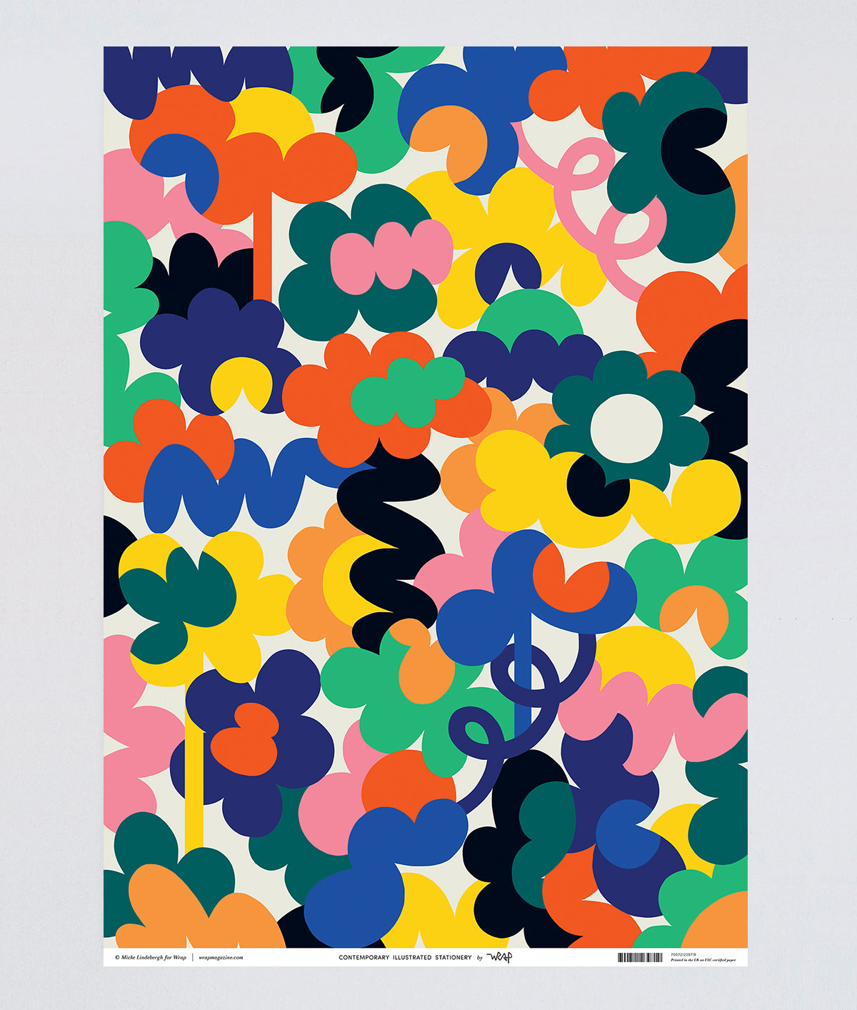 flat sheet of the close up detail of Abstract floral multi coloured Micke Lindebergh wrapping paper