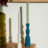 Stripe Dinner Candles - Peachy Pink / White