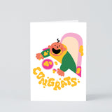 new baby card with baby covered in food