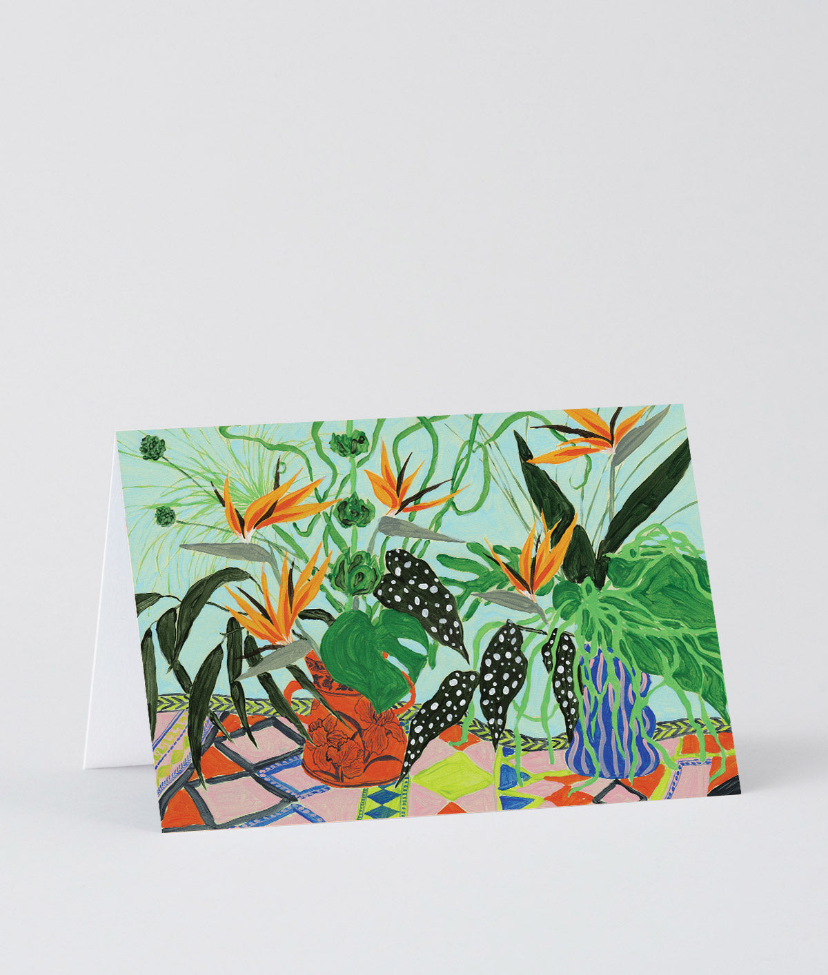 an everyday greetings card with pot plants and flowers on it