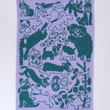 Dogs Day Out Lilac/Green Cotton Tea Towel