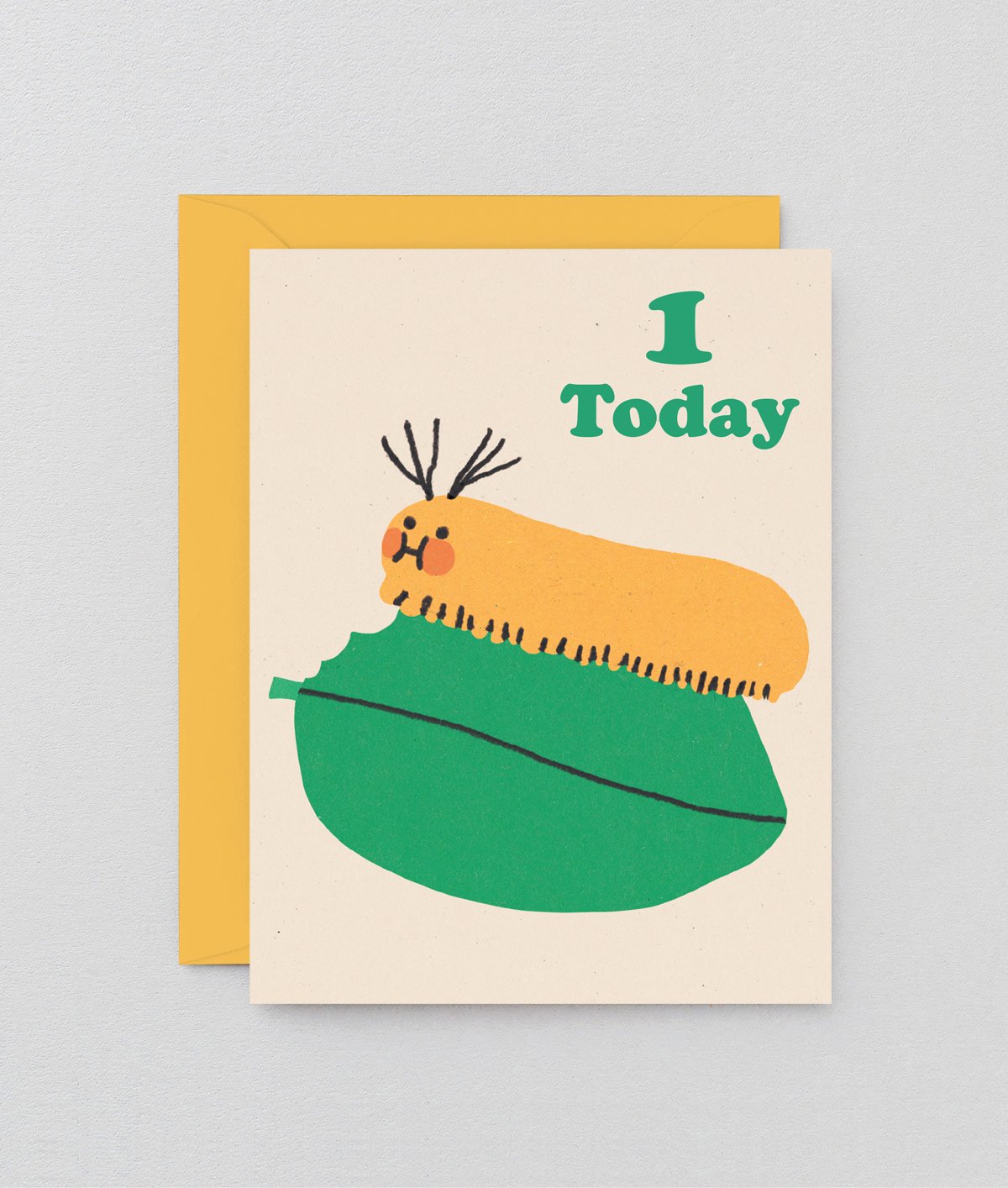 1 today kids birthday card with a caterpillar eating a leaf