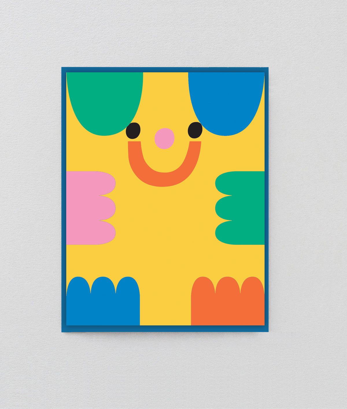 folded up yellow die cut bear kids birthday card with green and blue arms, and red and pink feet