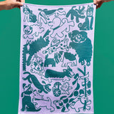 Dogs Day Out Lilac/Green Cotton Tea Towel