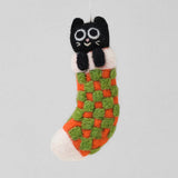 Viv, Cat In Checkered Stocking Felt Hanging Decoration