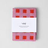 Squares Lilac/Warm Red Cotton Tea Towel