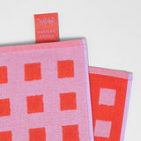 Squares Lilac/Warm Red Cotton Tea Towel