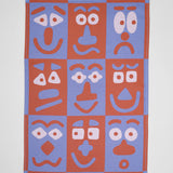 Making Faces Blue/Brown Tea Towel