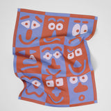 Making Faces Blue/Brown Tea Towel