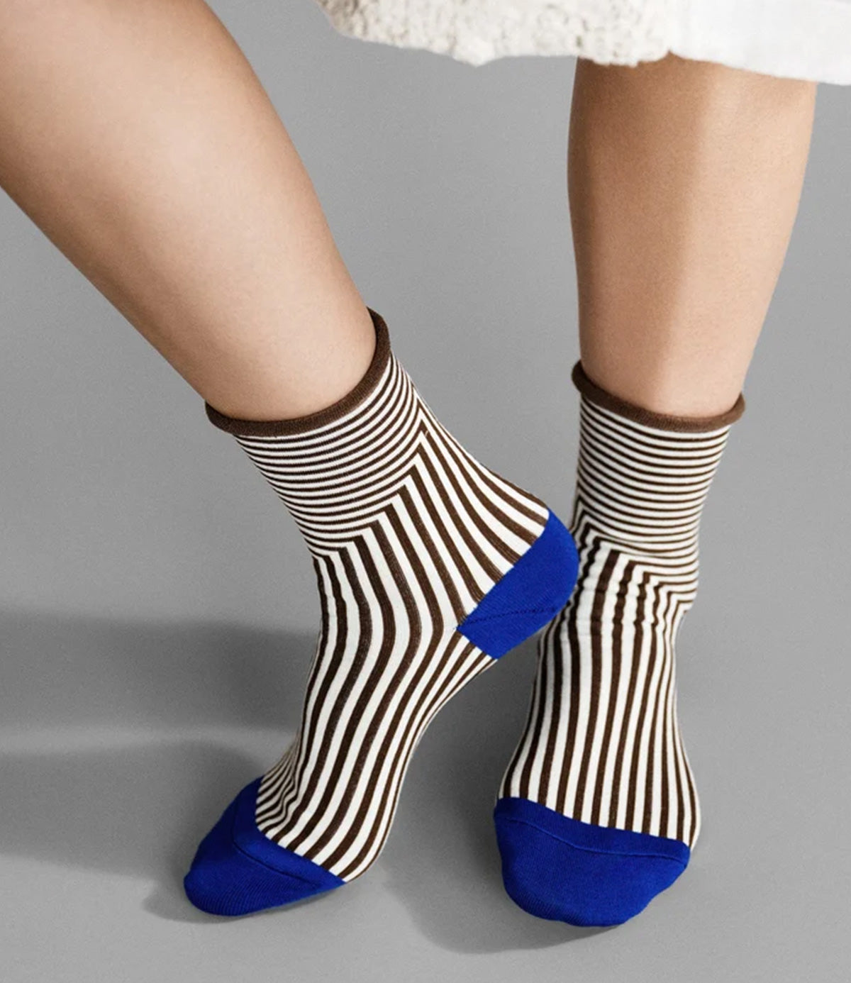 Hansel from Basel Corbusier Stripe Crew Socks - Brown
