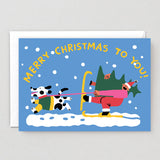 Merry Christmas Skiing Embossed Card