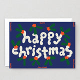 Happy Christmas Holly Embossed Card