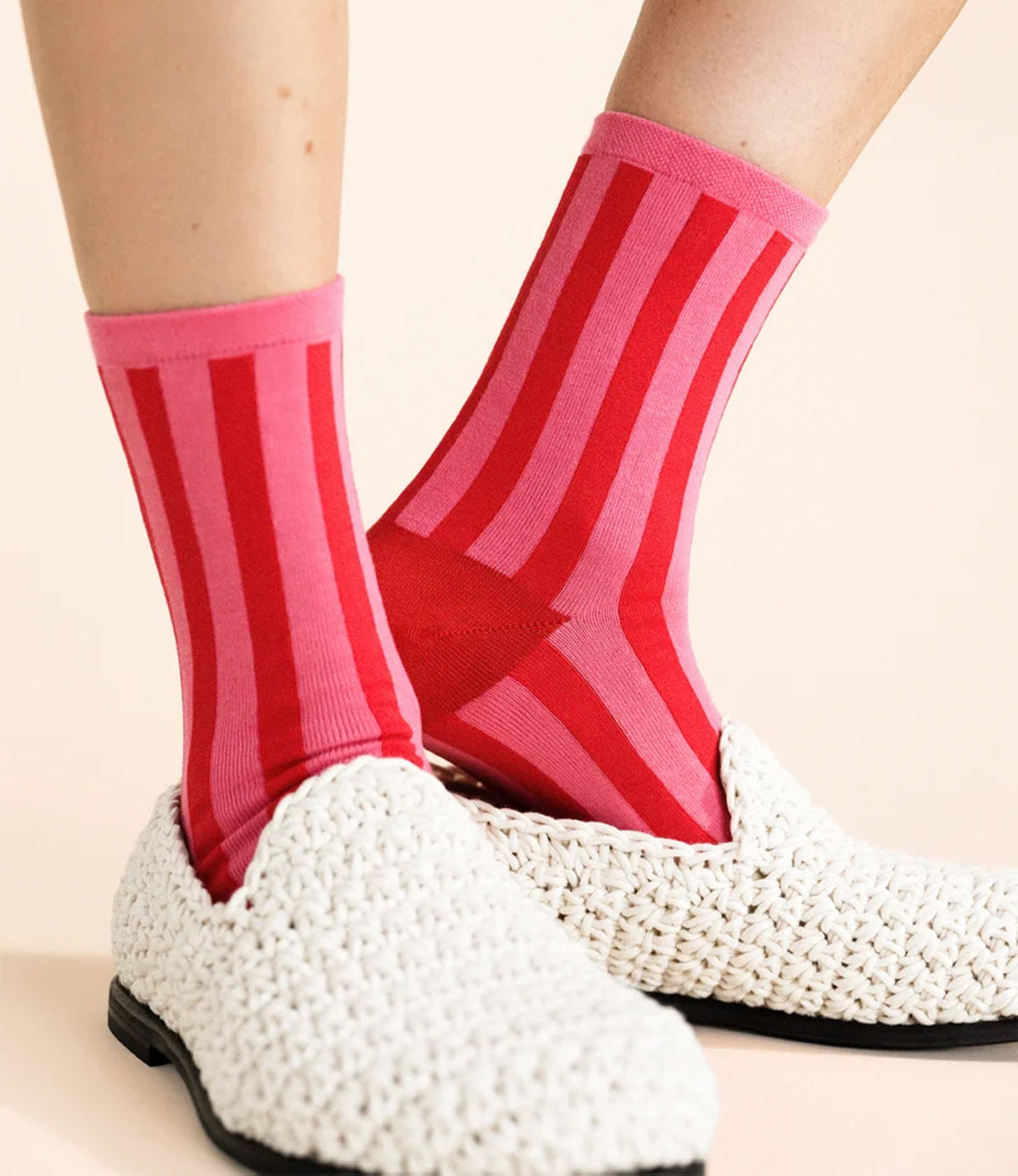 Hansel from Basel Manchester Stripe Crew Socks - Pink