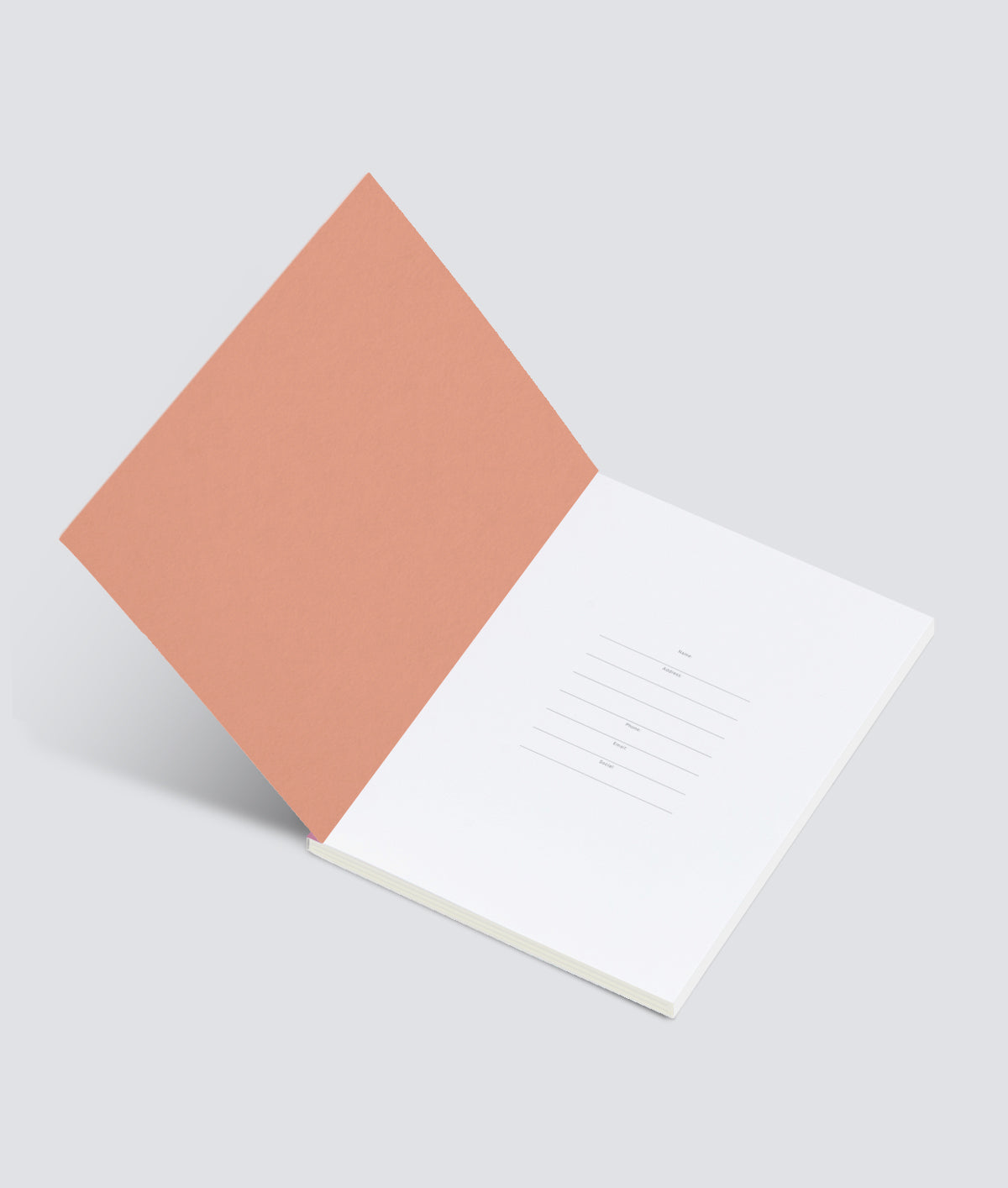 open notebook with peach coloured inside coverinside 