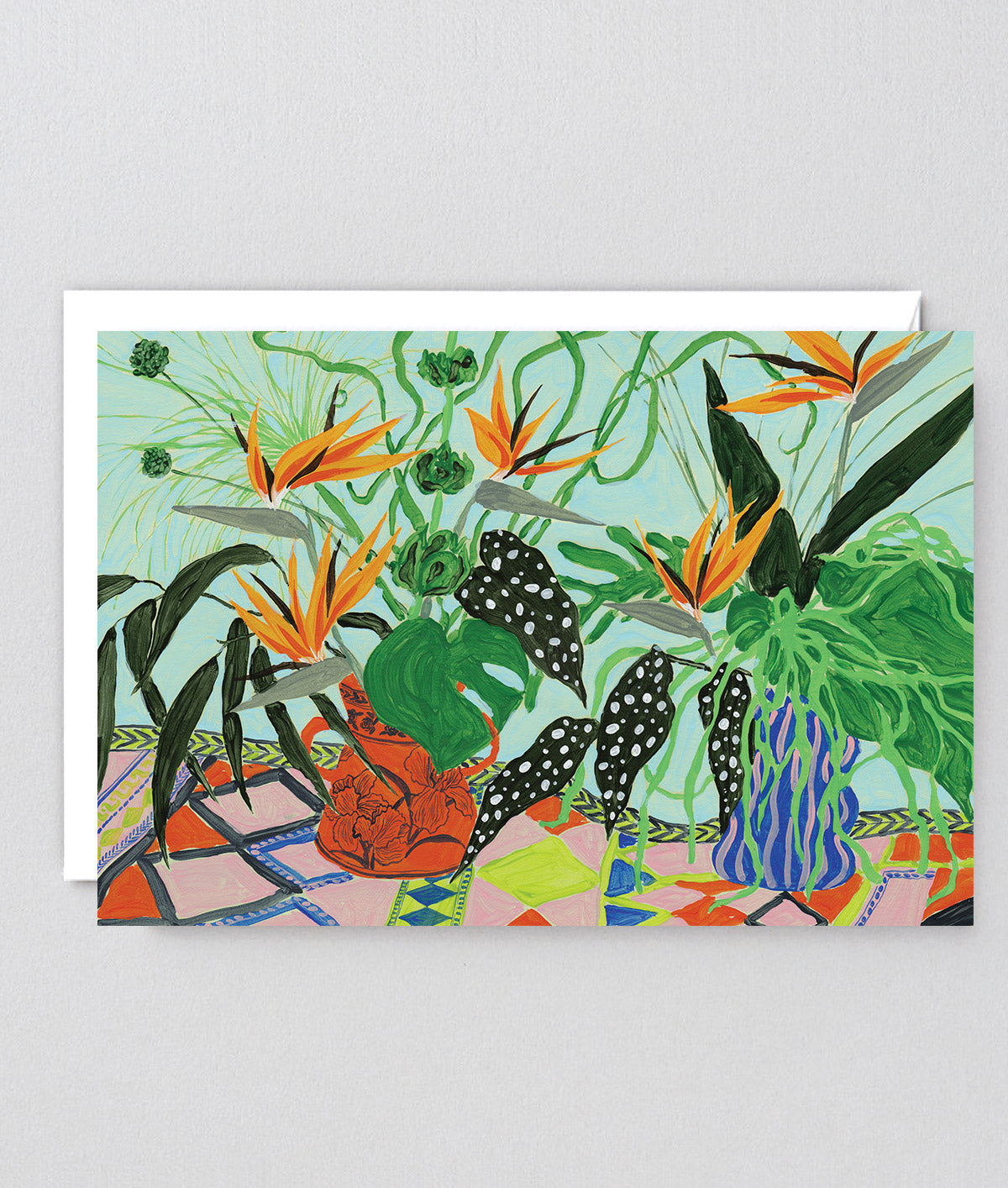 an everyday greetings card with pot plants and flowers on it 
